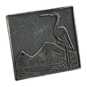 Vintage Eastern Bloc Modernist Heron Brooch 875 Silver Warsaw Industrial Plaque